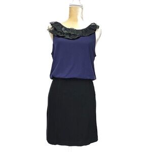 Theory Dress Size Medium Sleeveless Mini Fitted Skirt Bloused Bodice Black Blue